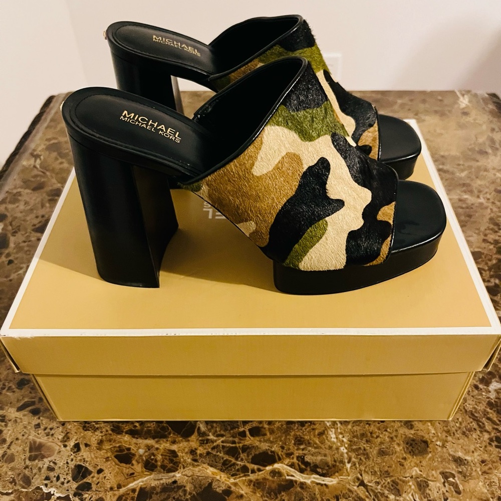 Michael Kors Camouflage Mules with Black Platform